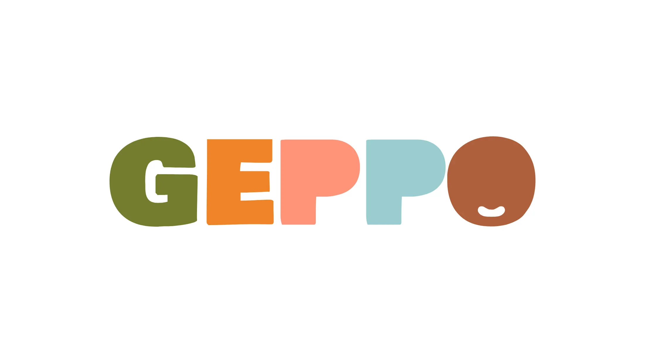 Logotipo GEPPO a lettere colorate, con la O finale che diventa un volto sorridente